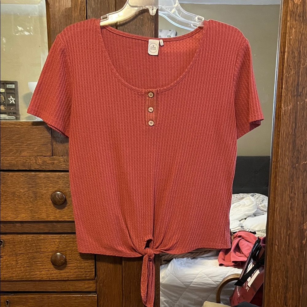 Paper Crane Waffle Knit Tie-Front Top